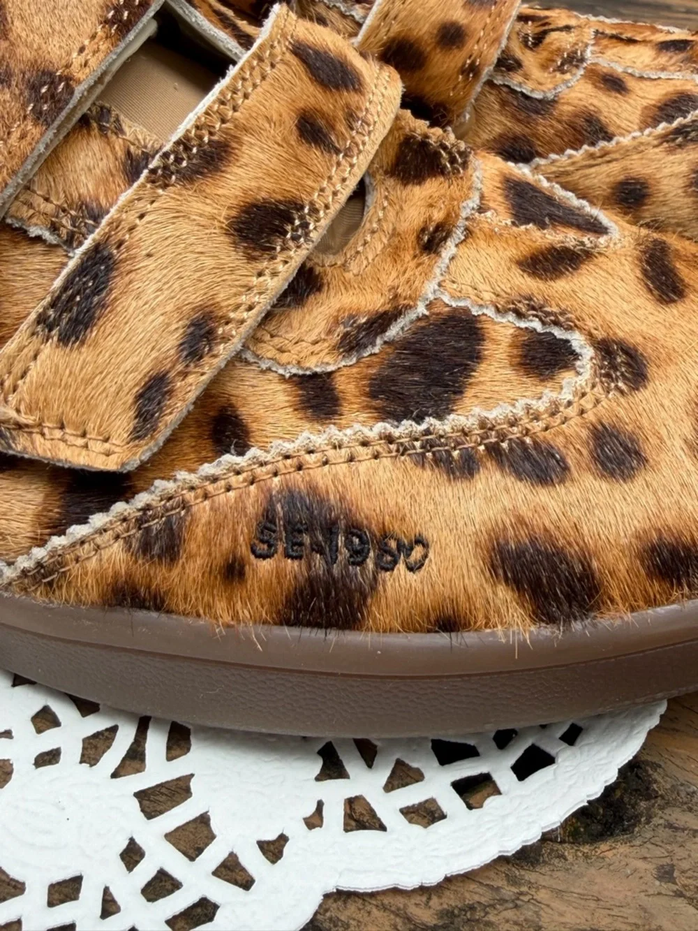 Sam Edelman Leopard Print Velcro Sneakers in Brown and Cream